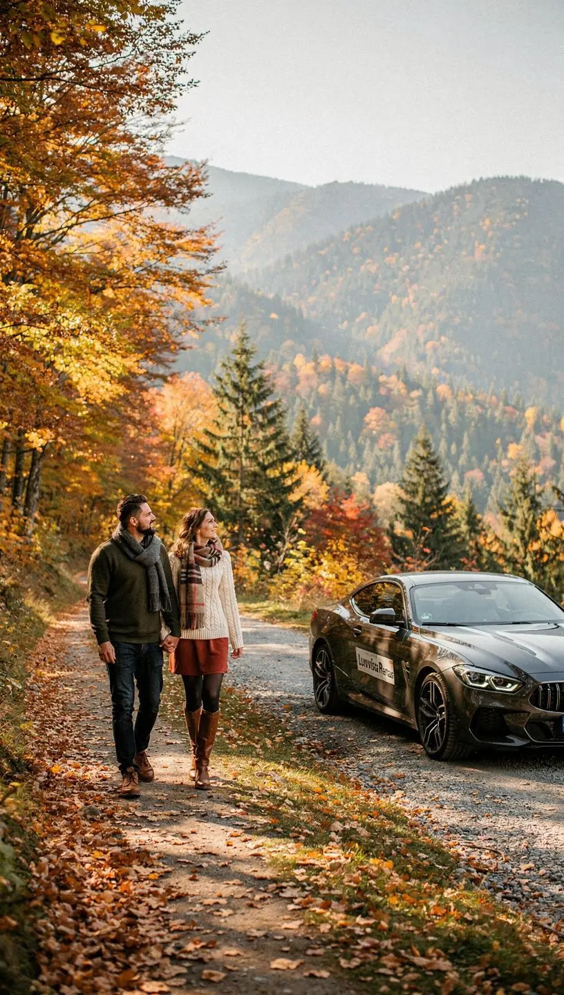 Súprava prémiových vozidiel pripravených na prenájom v malebnej slovenskej krajine